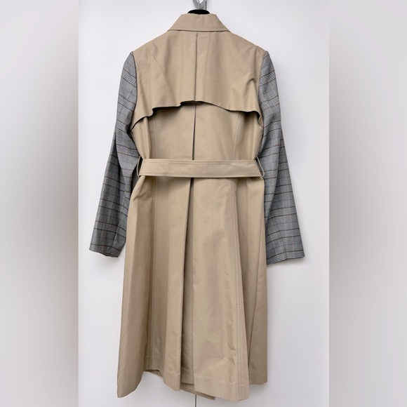 MURAL | NWT Nordstrom Double-Breasted Tan and Gray Plaid Belted Trench Coat - Picture 7 of 14